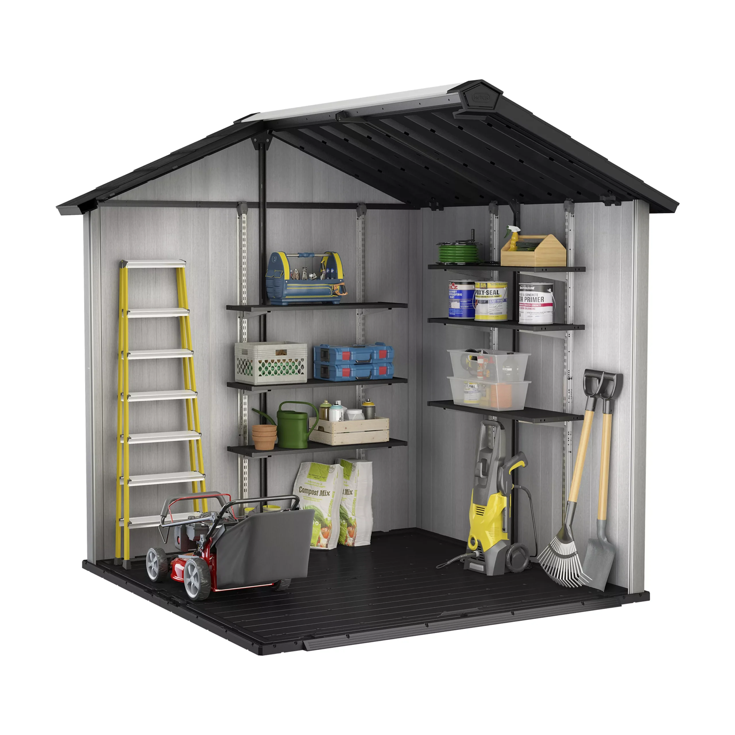 Keter Oakland Apex Grey Plastic 2 Door Shed With Floor 6 Keter Oakland Apex Grey Plastic 2 Door Shed With Floor - Image 4