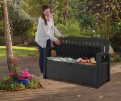 Keter Patio Wood Effect Garden Storage Bench Box - Partial Assembly Required 227L -Gardens and Outdoor keter patio wood effect garden storage bench box partial assembly required 227l7290112634825 03i bq