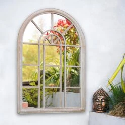 La Hacienda Aston & Wold Antique White Arch Framed Garden Mirror 970mm X 670mm -Gardens and Outdoor la hacienda aston wold antique white arch framed garden mirror 970mm x 670mm5055025558901 06i bq