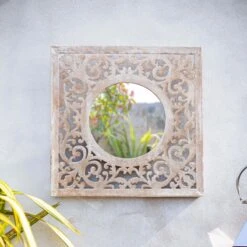 La Hacienda Aston & Wold Antique White Square Framed Garden Mirror 600mm X 600mm -Gardens and Outdoor la hacienda aston wold antique white square framed garden mirror 600mm x 600mm5055025558925 03i bq