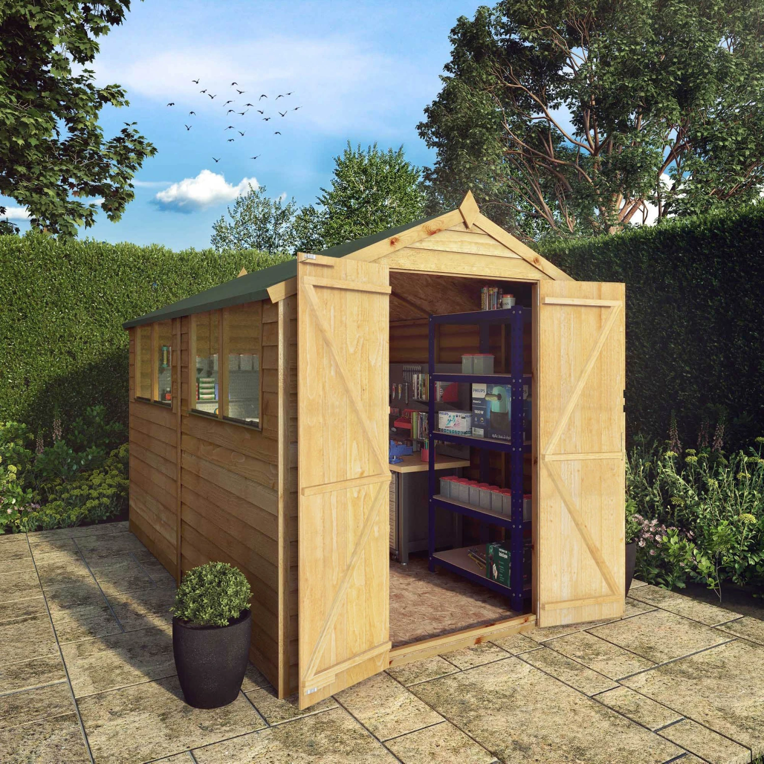 Mercia 10x6 Ft Apex Overlap Wooden 2 Door 4 Windows Shed With Floor 3 Mercia 10x6 Ft Apex Overlap Wooden 2 Door 4 Windows Shed With Floor