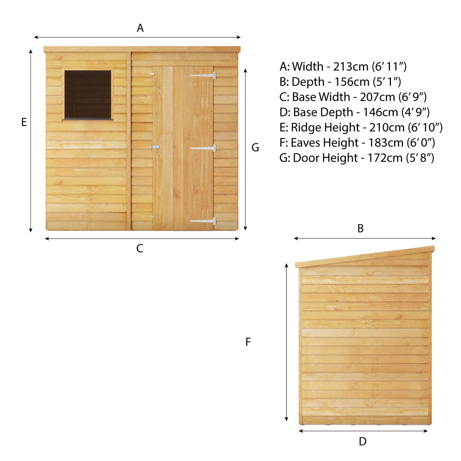 Mercia 7x5 Ft Pent Overlap Wooden Shed With Floor 9 Mercia 7x5 Ft Pent Overlap Wooden Shed With Floor - Image 7
