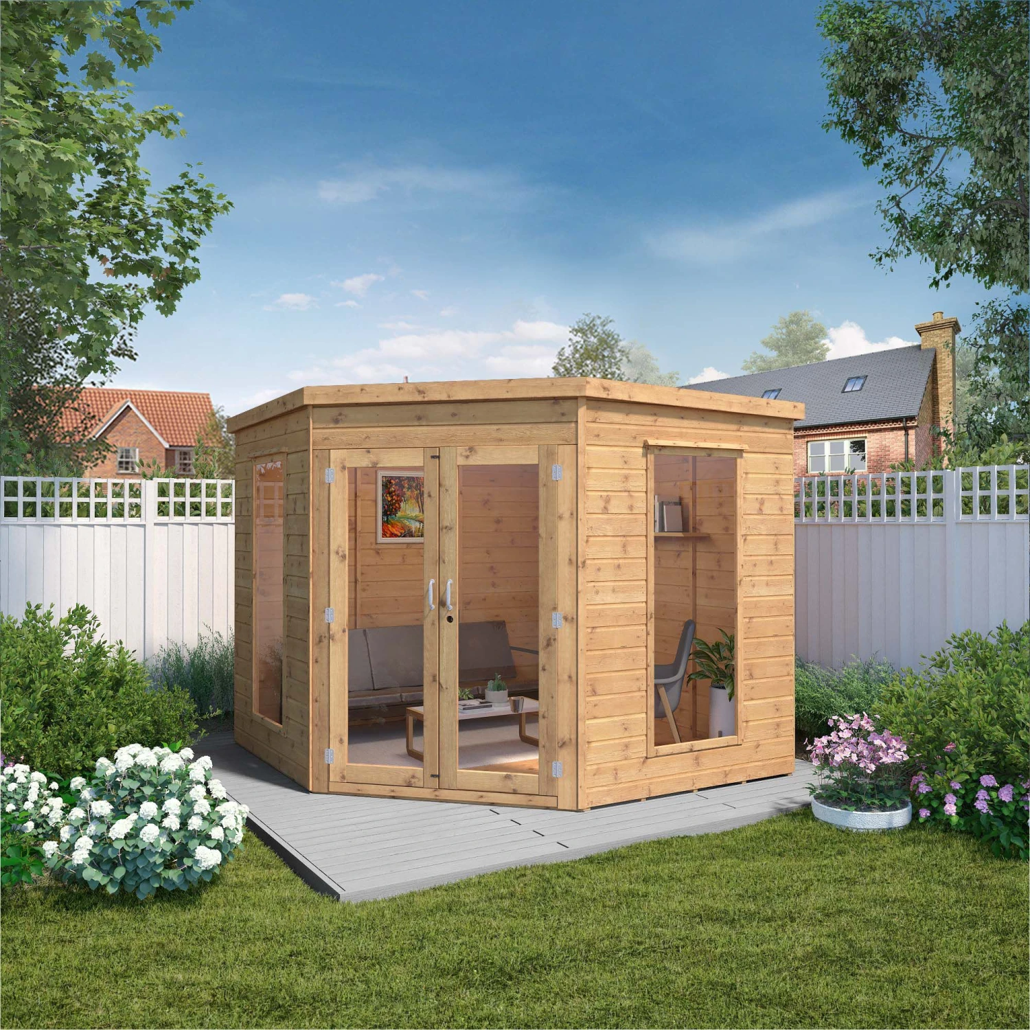 Mercia Corner 8x8 Ft Flat Shiplap Wooden Summer House With Double Door 9 Mercia Corner 8x8 Ft Flat Shiplap Wooden Summer House With Double Door - Image 7