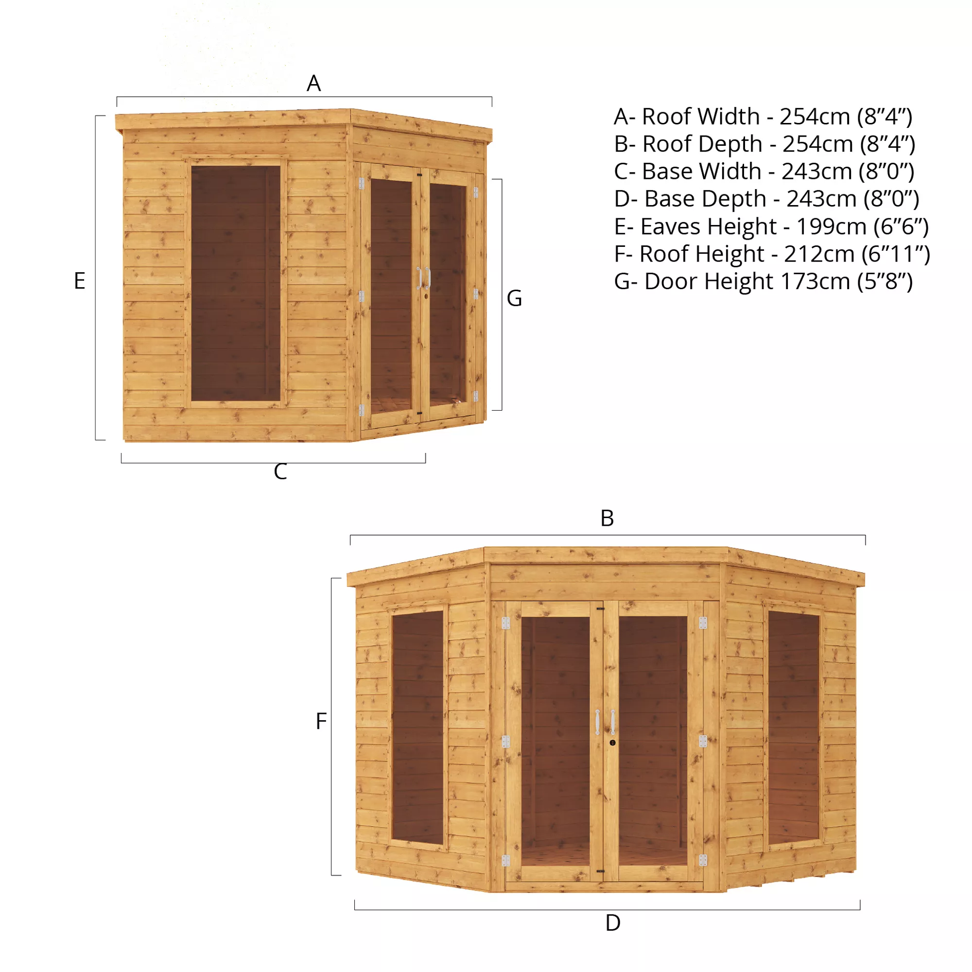 Mercia Corner 8x8 Ft Flat Shiplap Wooden Summer House With Double Door 10 Mercia Corner 8x8 Ft Flat Shiplap Wooden Summer House With Double Door - Image 8
