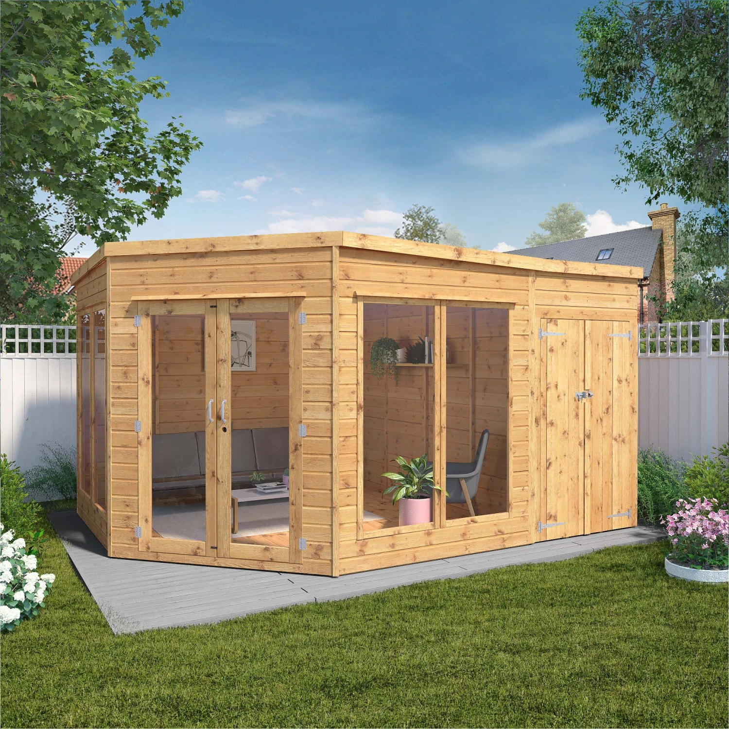 Mercia Summer House 13x9 Ft Pent Shiplap Solid Wood Summer House With Double Door 3 Mercia Summer House 13x9 Ft Pent Shiplap Solid Wood Summer House With Double Door