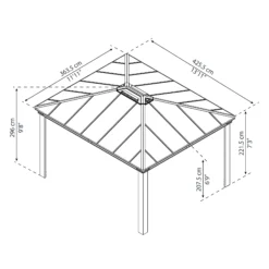 Palram - Canopia Dallas Grey Rectangular Gazebo, (W)4.26m (D)3.64m - Assembly Required -Gardens and Outdoor palram canopia dallas grey rectangular gazebo w 4 26m d 3 64m assembly required7290108601459 01t bq