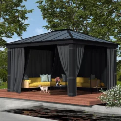 Palram - Canopia Dallas Grey Rectangular Gazebo, (W)4.26m (D)3.64m - Assembly Required -Gardens and Outdoor palram canopia dallas grey rectangular gazebo w 4 26m d 3 64m assembly required7290108601459 02i bq