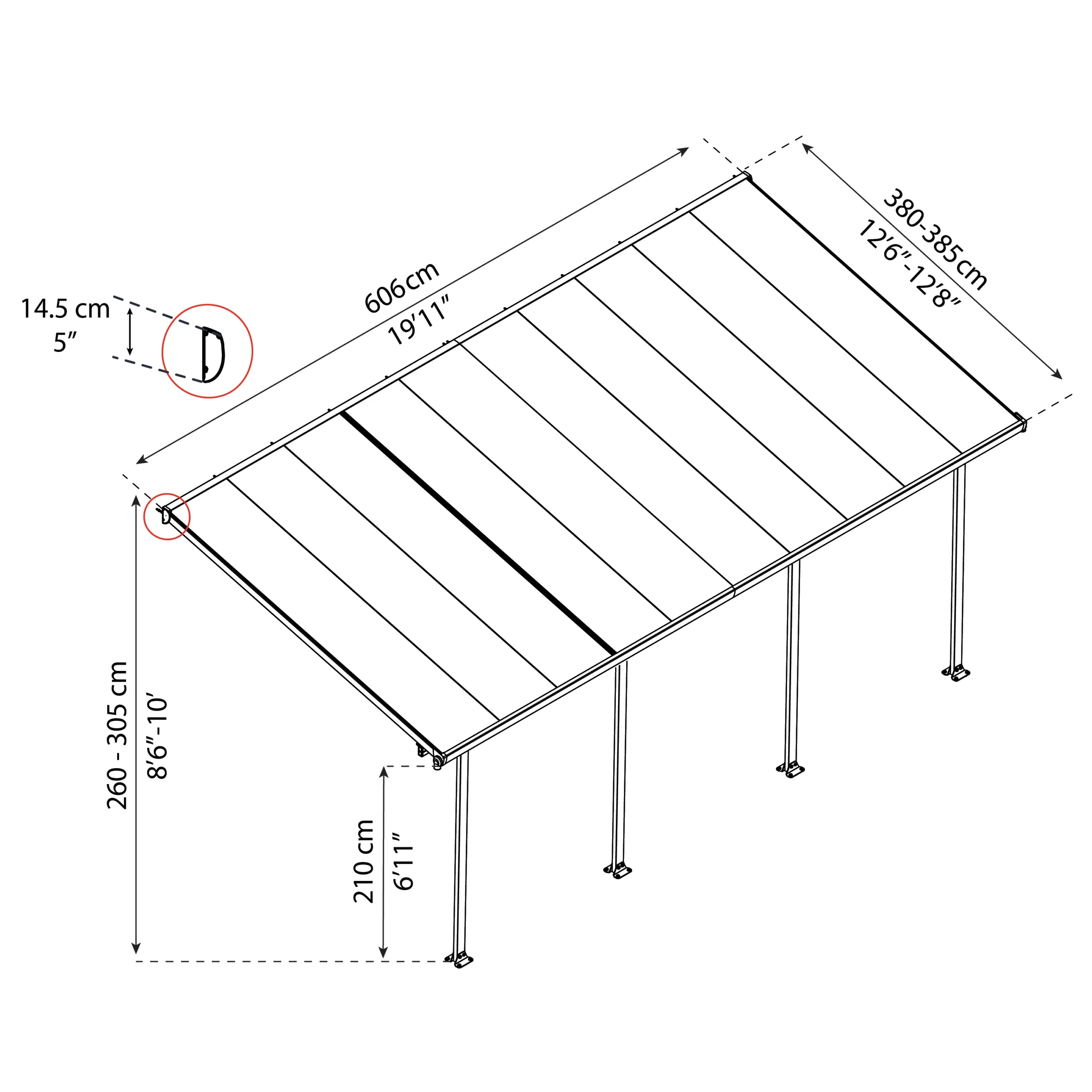 Palram - Canopia Feria Grey Non-retractable Awning, (L)6.06m (H)3.05m (W)3.85m 9 Palram - Canopia Feria Grey Non-retractable Awning, (L)6.06m (H)3.05m (W)3.85m - Image 7
