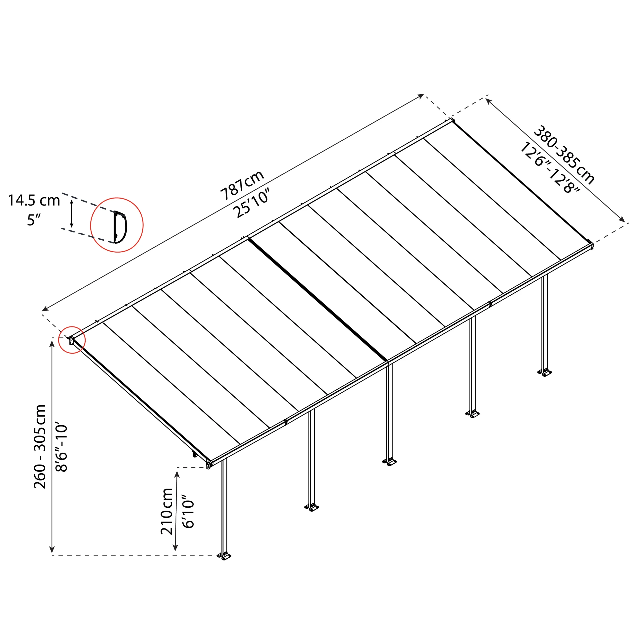 Palram - Canopia Feria Grey Non-retractable Awning, (L)7.87m (H)3.05m (W)3.85m 9 Palram - Canopia Feria Grey Non-retractable Awning, (L)7.87m (H)3.05m (W)3.85m - Image 7
