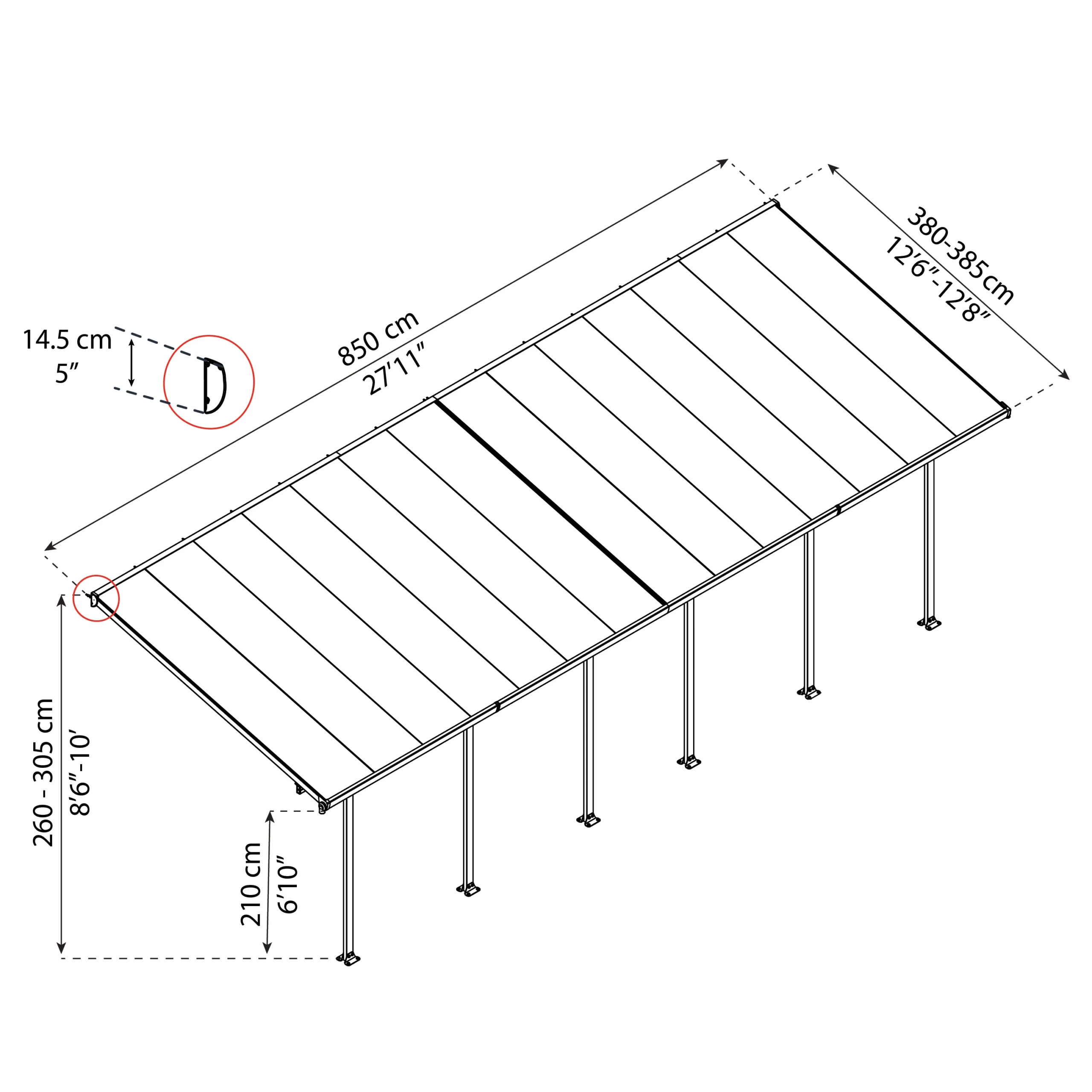 Palram - Canopia Feria White Non-retractable Awning, (L)7.87m (H)3.05m (W)3.85m 9 Palram - Canopia Feria White Non-retractable Awning, (L)7.87m (H)3.05m (W)3.85m - Image 7