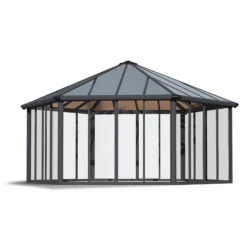 Palram - Canopia Garda Grey Hexagonal Gazebo, (W)5.17m (D)5.95m - Assembly Required