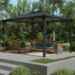 Palram - Canopia Martinique Grey Rectangular Gazebo, (W)3.6m (D)2.96m - Assembly Required -Gardens and Outdoor palram canopia martinique grey rectangular gazebo w 3 6m d 2 96m assembly required7290108137910 02i bq