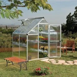Palram - Canopia Mythos Silver 6x4 Greenhouse -Gardens and Outdoor palram canopia mythos silver 6x4 greenhouse7290103110901 02i bq