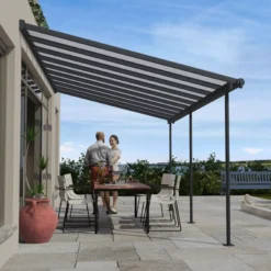 Palram - Canopia Sierra Grey Non-retractable Awning, (L)5.55m (H)3.05m (W)2.99m -Gardens and Outdoor palram canopia sierra grey non retractable awning l 5 55m h 3 05m w 2 99m7290108130317 02i bq