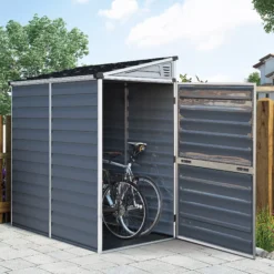 Palram - Canopia Skylight 4x6 Pent Dark Grey Plastic Shed With Floor -Gardens and Outdoor palram canopia skylight 4x6 pent dark grey plastic shed with floor7290108132717 01i BQ