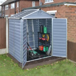 Palram - Canopia Skylight 6x5 Apex Dark Grey Plastic Shed With Floor -Gardens and Outdoor palram canopia skylight 6x5 apex dark grey plastic shed with floor7290103123482 02i BQ