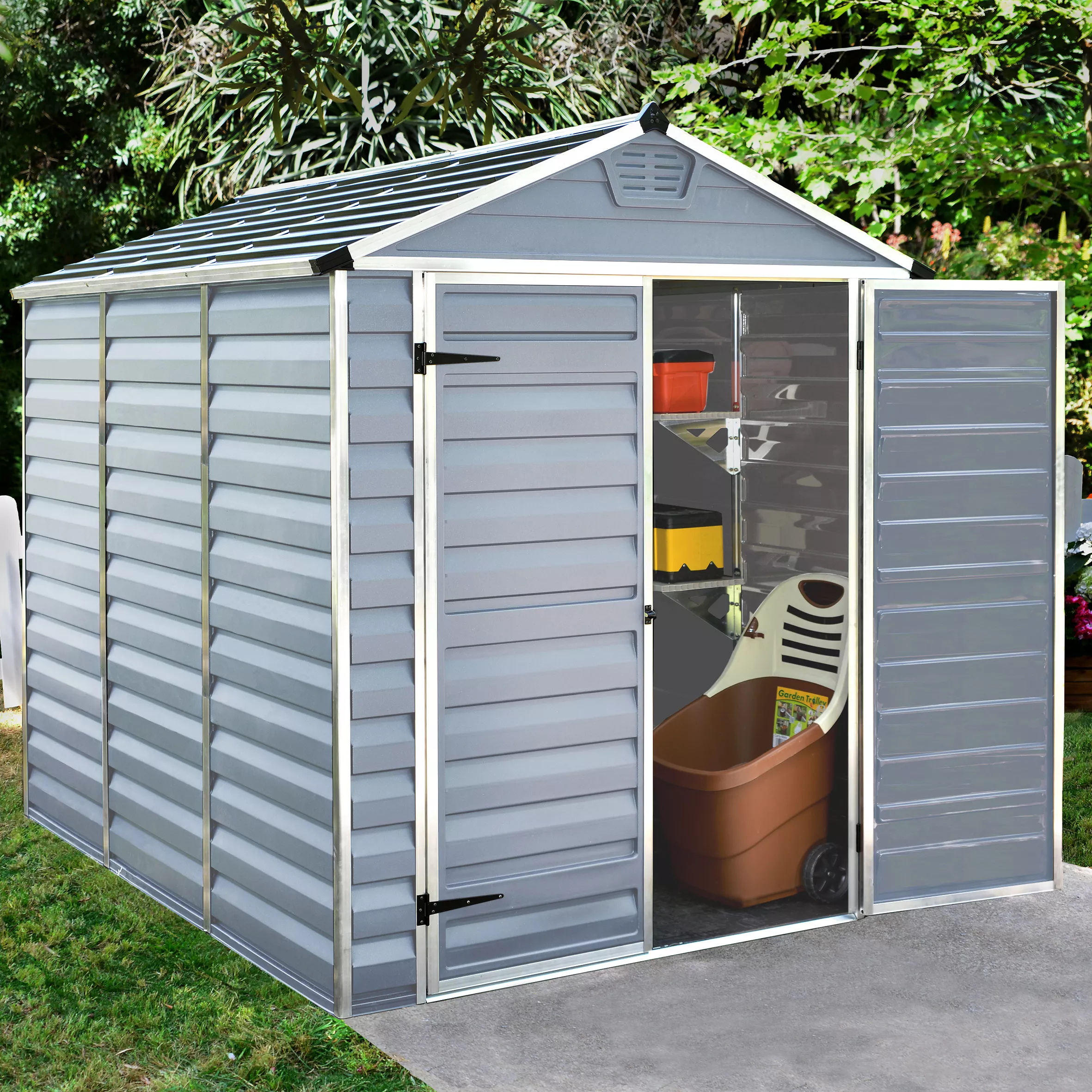 Palram - Canopia Skylight 8x6 Ft Apex Dark Grey 2 Door Shed With Floor 6 Palram - Canopia Skylight 8x6 Ft Apex Dark Grey 2 Door Shed With Floor - Image 4