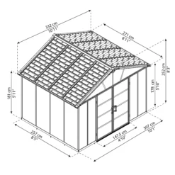 Palram - Canopia Yukon 11x9 Apex Dark Grey Plastic Shed -Gardens and Outdoor palram canopia yukon 11x9 apex dark grey plastic shed7290108137590 01t BQ