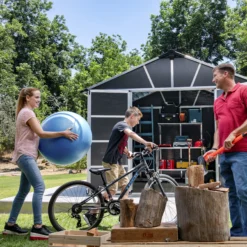 Palram - Canopia Yukon 11x9 Apex Dark Grey Plastic Shed -Gardens and Outdoor palram canopia yukon 11x9 apex dark grey plastic shed7290108137590 02i BQ