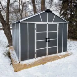 Palram - Canopia Yukon 11x9 Apex Dark Grey Plastic Shed -Gardens and Outdoor palram canopia yukon 11x9 apex dark grey plastic shed7290108137590 03i BQ
