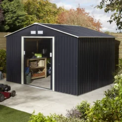 Rowlinson Trentvale 10x8 Apex Dark Grey Metal Shed -Gardens and Outdoor rowlinson trentvale 10x8 apex dark grey metal shed5013856206262 01i bq