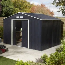 Rowlinson Trentvale 10x8 Apex Dark Grey Metal Shed -Gardens and Outdoor rowlinson trentvale 10x8 apex dark grey metal shed5013856206262 03i bq