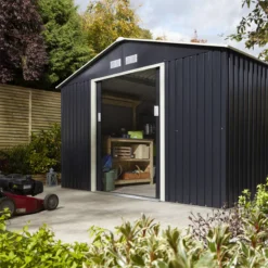 Rowlinson Trentvale 10x8 Apex Dark Grey Metal Shed -Gardens and Outdoor rowlinson trentvale 10x8 apex dark grey metal shed5013856206262 05i bq