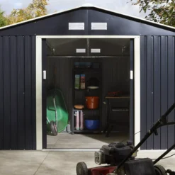 Rowlinson Trentvale 10x8 Apex Dark Grey Metal Shed -Gardens and Outdoor rowlinson trentvale 10x8 apex dark grey metal shed5013856206262 06i bq