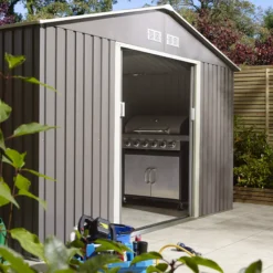 Rowlinson Trentvale 10x8 Apex Light Grey Metal Shed -Gardens and Outdoor rowlinson trentvale 10x8 apex light grey metal shed5013856206231 05i bq