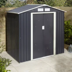 Rowlinson Trentvale 6x4 Apex Dark Grey Metal Shed -Gardens and Outdoor rowlinson trentvale 6x4 apex dark grey metal shed5013856206309 04i bq