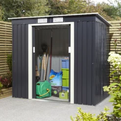 Rowlinson Trentvale 6x4 Pent Dark Grey Metal Shed -Gardens and Outdoor rowlinson trentvale 6x4 pent dark grey metal shed5013856206200 03i bq