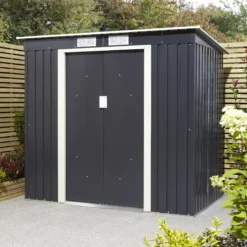 Rowlinson Trentvale 6x4 Pent Dark Grey Metal Shed -Gardens and Outdoor rowlinson trentvale 6x4 pent dark grey metal shed5013856206200 04i bq