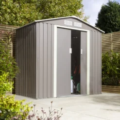 Rowlinson Trentvale 6x4 Pent Light Grey Metal Shed -Gardens and Outdoor rowlinson trentvale 6x4 pent light grey metal shed5013856206293 03i bq