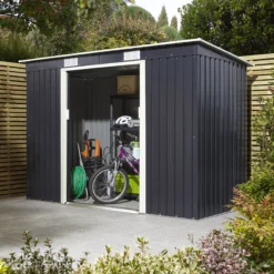 Rowlinson Trentvale 8x4 Pent Dark Grey Metal Shed -Gardens and Outdoor rowlinson trentvale 8x4 pent dark grey metal shed5013856206323 01i bq
