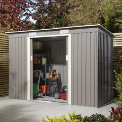 Rowlinson Trentvale 8x4 Pent Light Grey Metal Shed -Gardens and Outdoor rowlinson trentvale 8x4 pent light grey metal shed5013856206316 01i bq