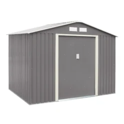 Rowlinson Trentvale 8x6 Apex Light Grey Metal Shed -Gardens and Outdoor rowlinson trentvale 8x6 apex light grey metal shed5013856206217 03c bq