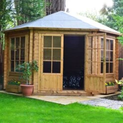 Shire Belvoir 10x10 Ft Apex Tongue & Groove Wooden Cabin With Felt Tile Roof - Assembly Service Included -Gardens and Outdoor shire belvoir 10x10 ft apex tongue groove wooden cabin with felt tile roof assembly service included5019804111237 02i bq