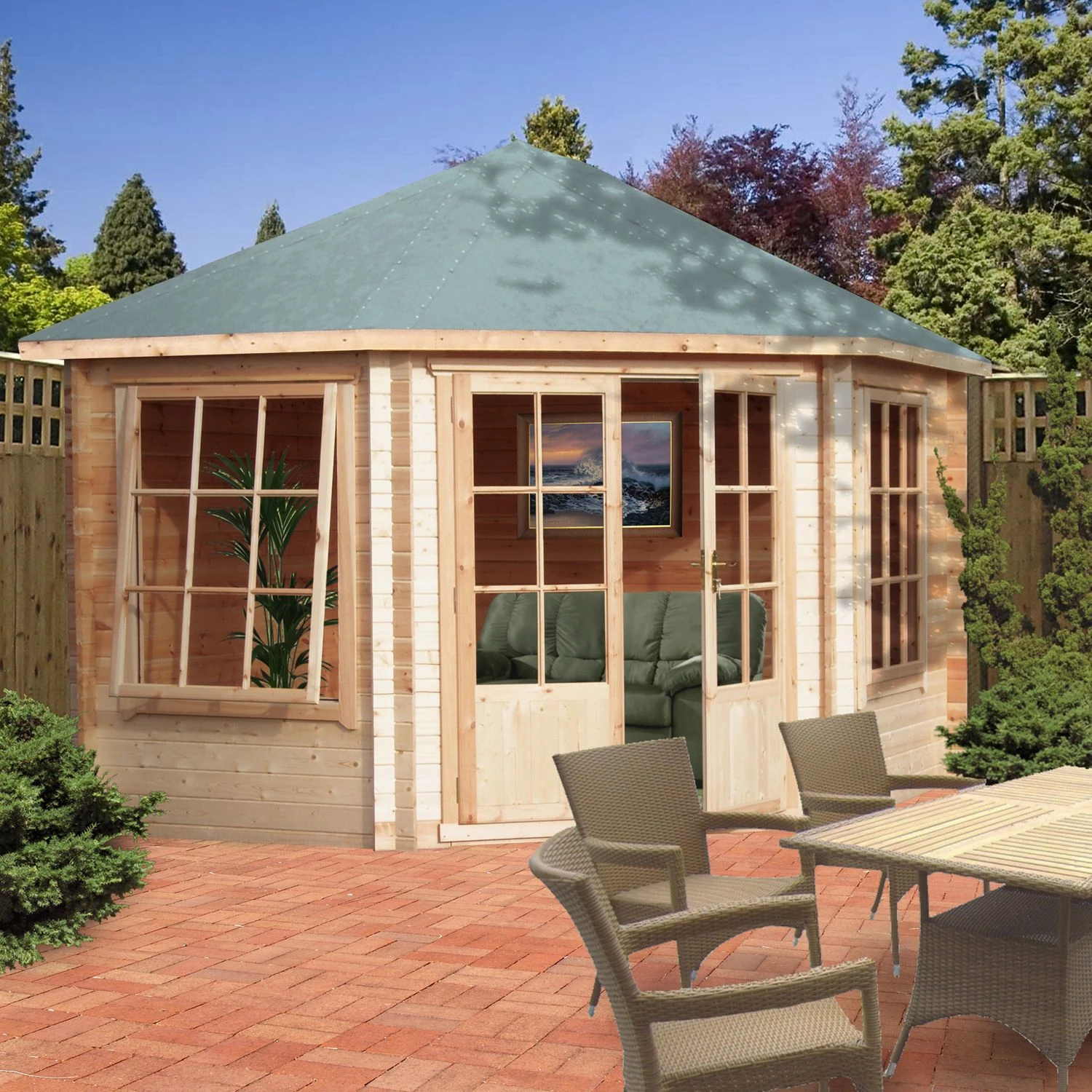 Shire Belvoir 10x10 Glass Apex Tongue & Groove Wooden Cabin - Base Not Included 7 Shire Belvoir 10x10 Glass Apex Tongue & Groove Wooden Cabin - Base Not Included - Image 5