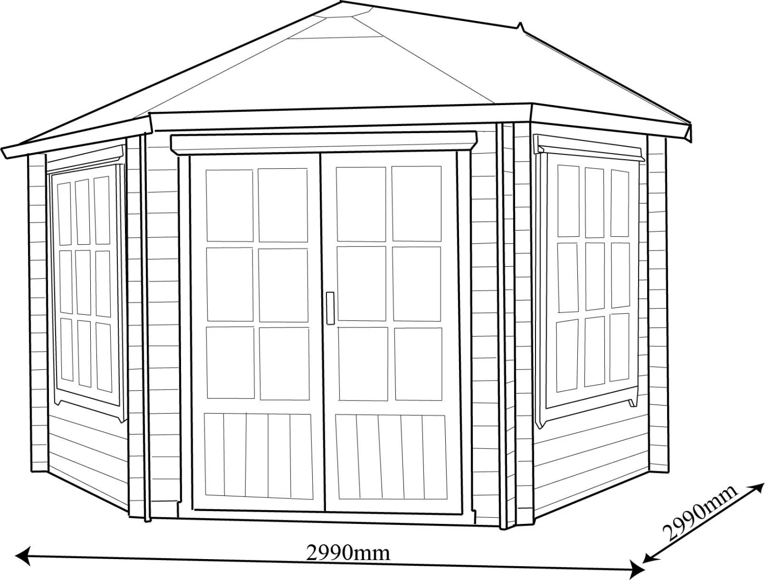 Shire Belvoir 10x10 Toughened Glass Apex Tongue & Groove Wooden Cabin - Base Not Included 11 Shire Belvoir 10x10 Toughened Glass Apex Tongue & Groove Wooden Cabin - Base Not Included - Image 9