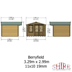 Shire Berryfield 11x10 Glass Apex Tongue & Groove Wooden Cabin - Base Not Included -Gardens and Outdoor shire berryfield 11x10 glass apex tongue groove wooden cabin base not included5019804112319 02t bq