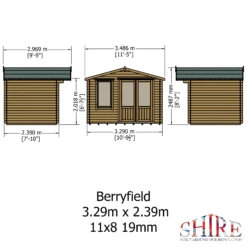 Shire Berryfield 11x8 Glass Apex Tongue & Groove Wooden Cabin - Base Not Included -Gardens and Outdoor shire berryfield 11x8 glass apex tongue groove wooden cabin base not included5019804112296 01t bq
