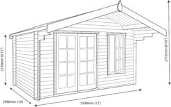 Shire Cannock 12x10 Toughened Glass Apex Tongue & Groove Wooden Cabin - Base Not Included -Gardens and Outdoor shire cannock 12x10 toughened glass apex tongue groove wooden cabin base not included5019804312108 03t
