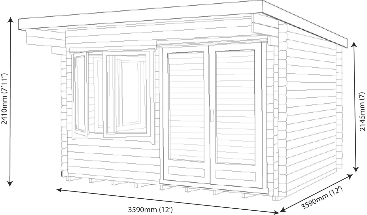 Shire Danbury 12x12 Glass Pent Tongue & Groove Wooden Cabin - Base Not Included 9 Shire Danbury 12x12 Glass Pent Tongue & Groove Wooden Cabin - Base Not Included - Image 7