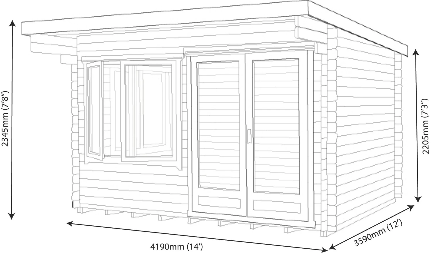 Shire Danbury 14x12 Toughened Glass Pent Tongue & Groove Wooden Cabin - Base Not Included 10 Shire Danbury 14x12 Toughened Glass Pent Tongue & Groove Wooden Cabin - Base Not Included - Image 8