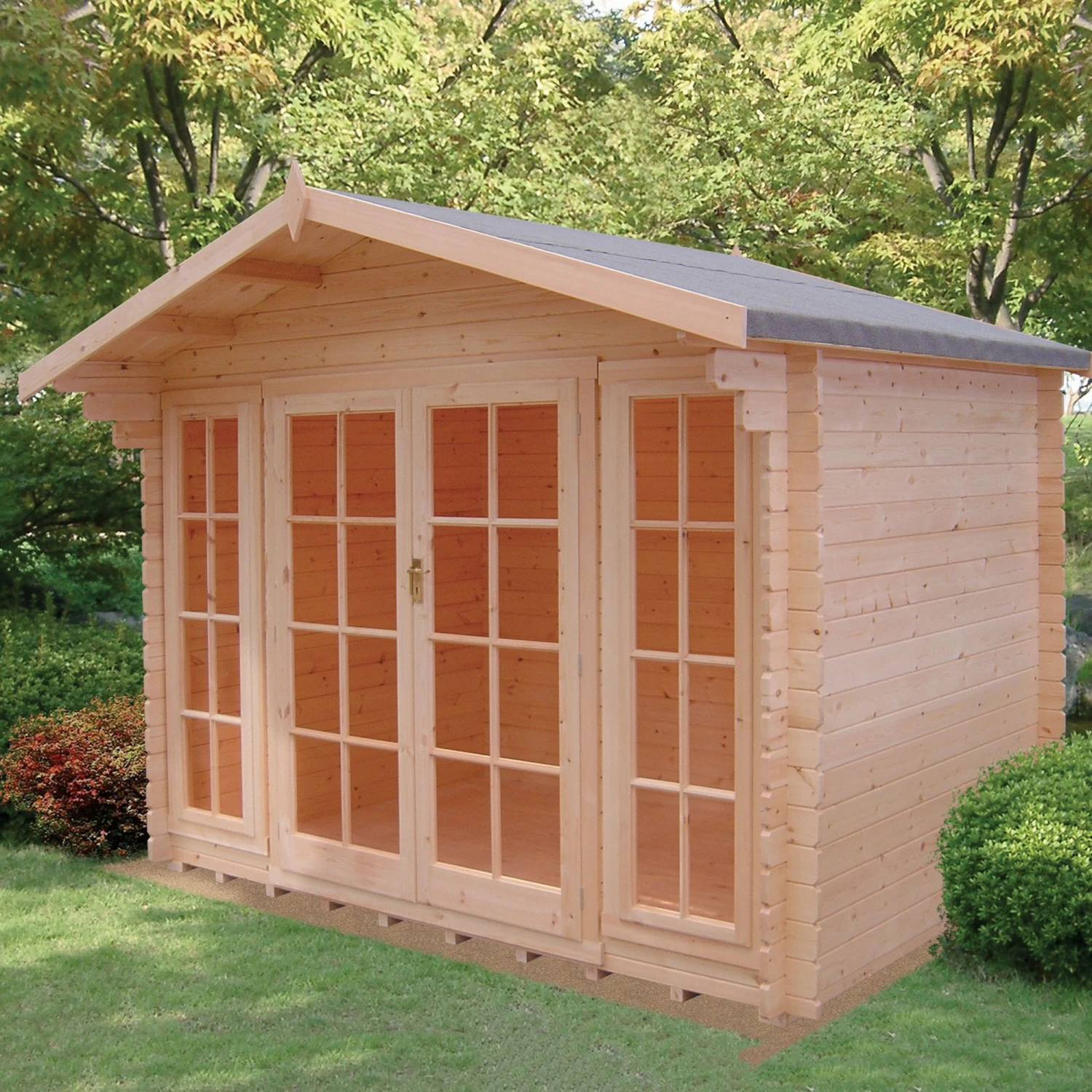 Shire Epping 10x10 Ft Toughened Glass Apex Tongue & Groove Wooden Cabin With Tile Roof 3 Shire Epping 10x10 Ft Toughened Glass Apex Tongue & Groove Wooden Cabin With Tile Roof