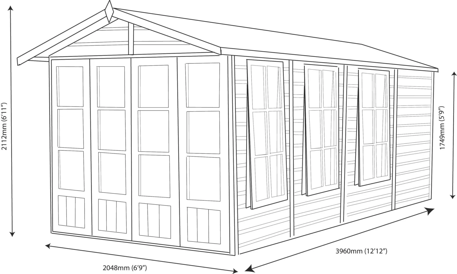 Shire Kensington 13x7 Apex Shiplap Wooden Summer House - Base Not Included 8 Shire Kensington 13x7 Apex Shiplap Wooden Summer House - Base Not Included - Image 6