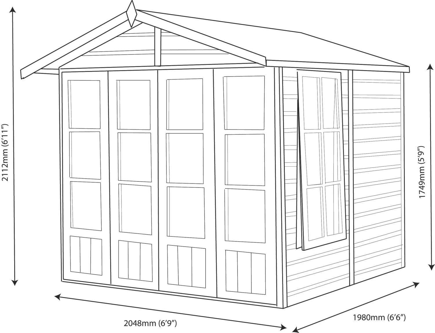 Shire Kensington 7x7 Glass Apex Shiplap Wooden Summer House - Base Included 9 Shire Kensington 7x7 Glass Apex Shiplap Wooden Summer House - Base Included - Image 7