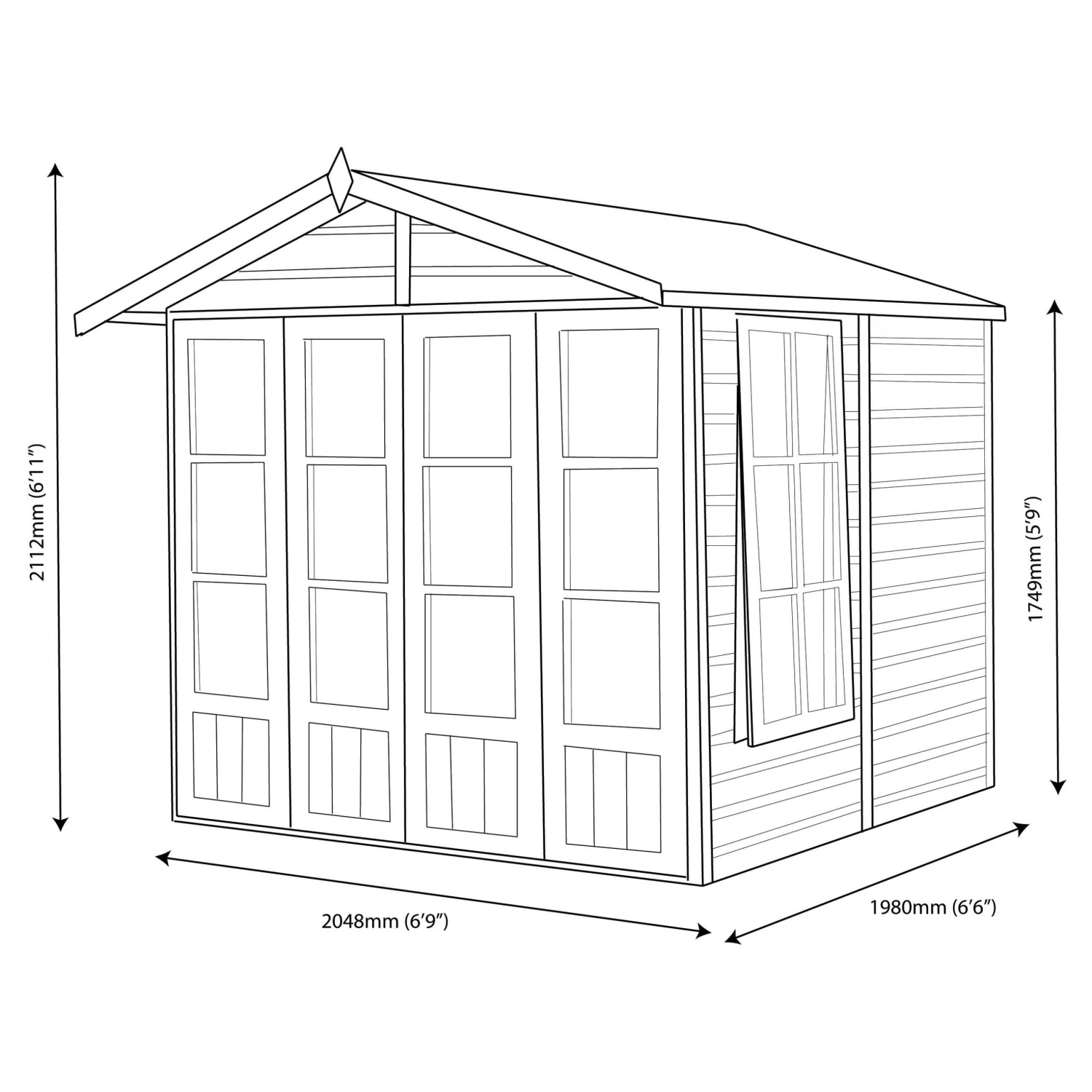 Shire Kensington 7x7 Toughened Glass Apex Shiplap Wooden Summer House - Base Included 8 Shire Kensington 7x7 Toughened Glass Apex Shiplap Wooden Summer House - Base Included - Image 6