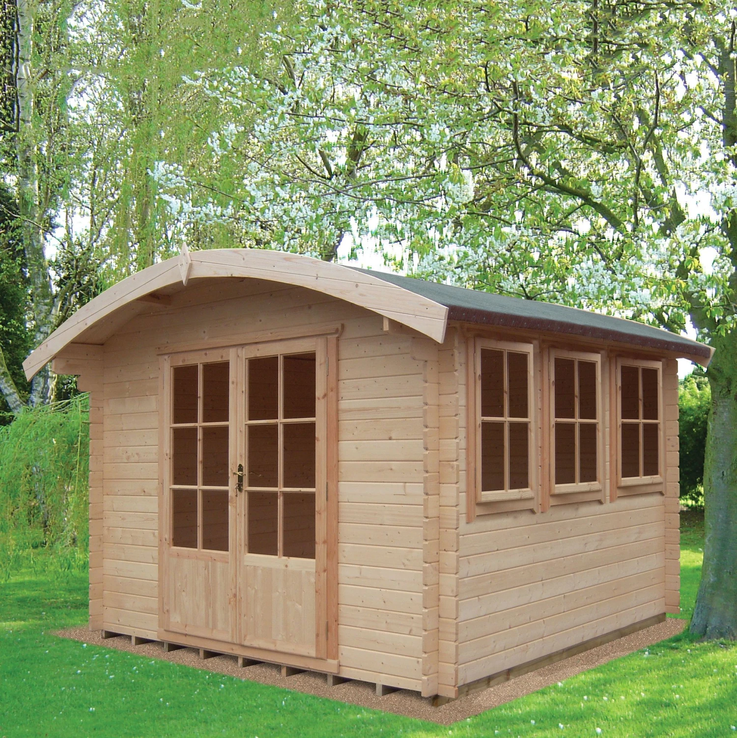 Shire Kilburn 10x14 Ft Toughened Glass Curved Tongue & Groove Wooden Cabin - Assembly Service Included 3 Shire Kilburn 10x14 Ft Toughened Glass Curved Tongue & Groove Wooden Cabin - Assembly Service Included