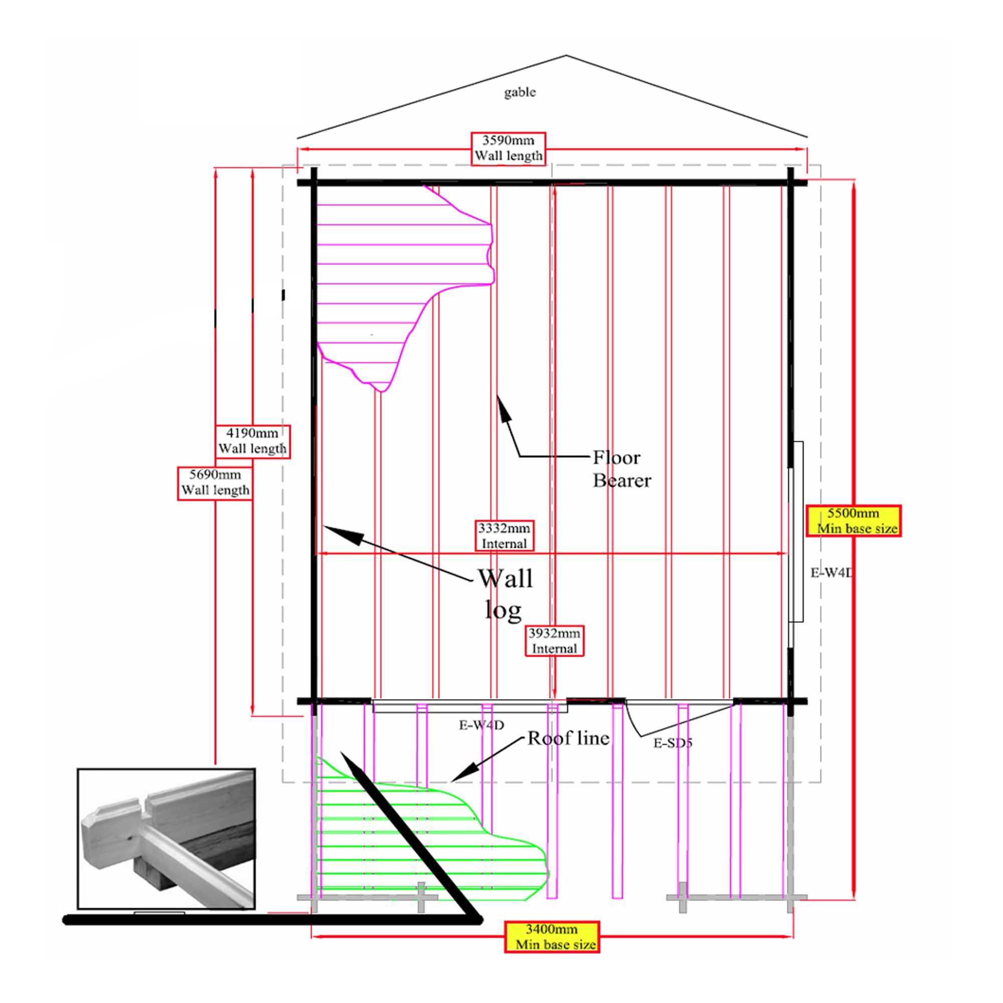 Shire Kinver 12x14 Toughened Glass Apex Tongue & Groove Wooden Cabin - Base Not Included 6 Shire Kinver 12x14 Toughened Glass Apex Tongue & Groove Wooden Cabin - Base Not Included - Image 4